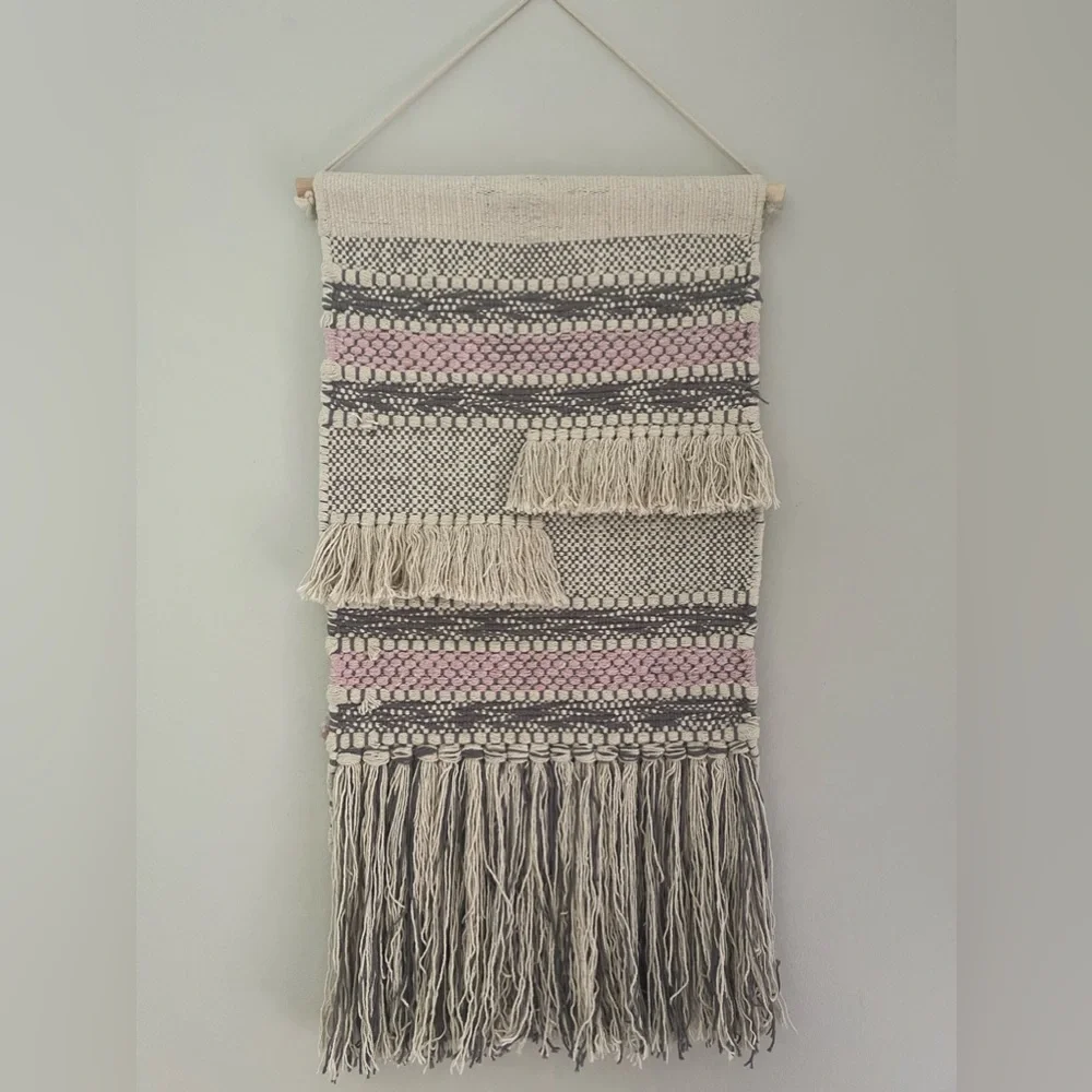 Boho Wall Fringe Decor In Tan/Light Pink/Gray
